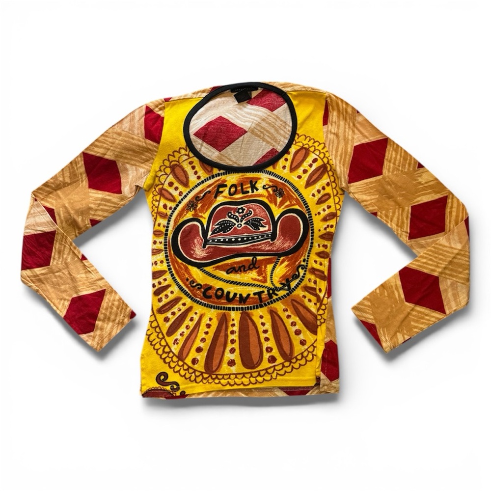 Vintage Custo Barcelona Long Sleeve Top Folk & Country Cowboy Hat Y2K Size Small